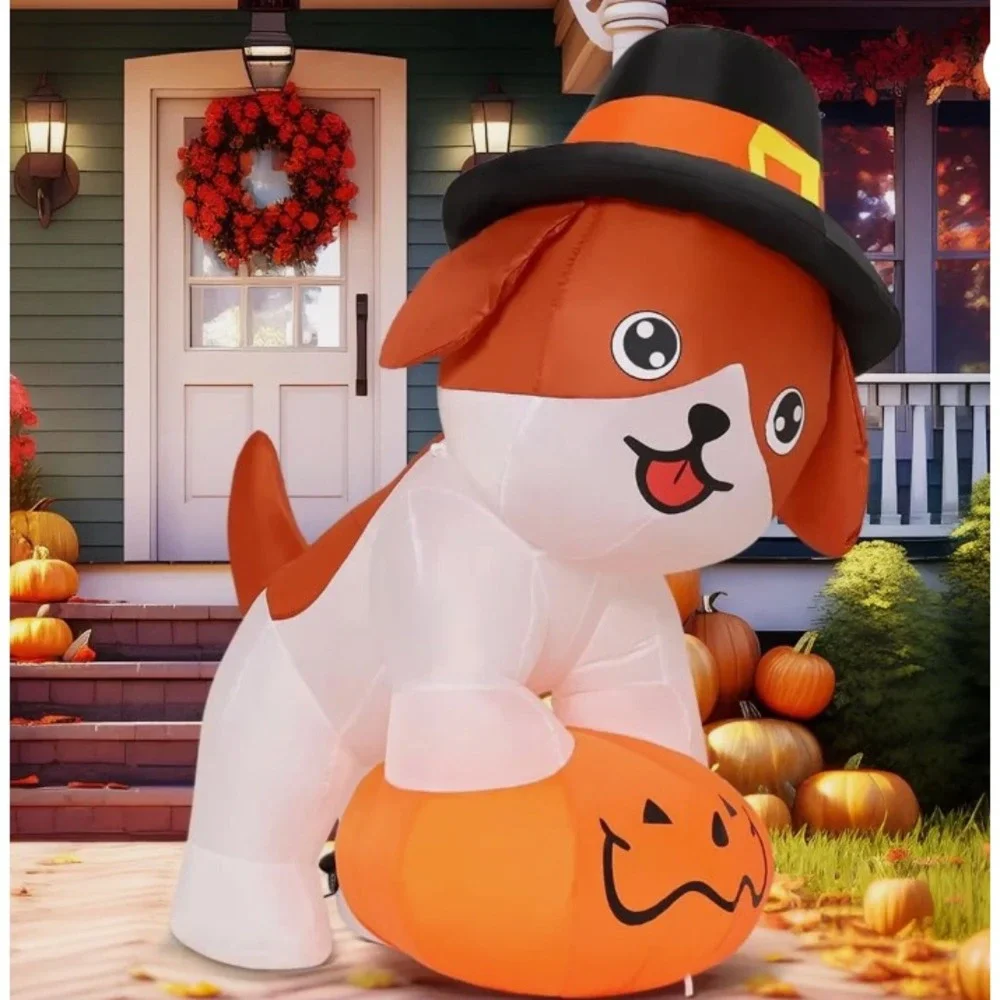 Thanksgiving 5.2 FT Inflatable Dog with Pilgrim Hat for Outdoor Decor NEW
